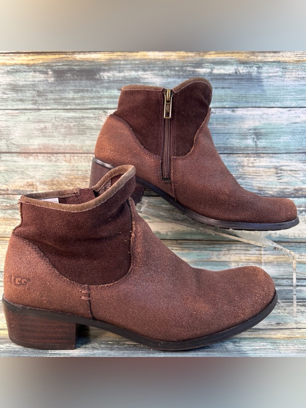 UGG Australia Penelope Ankle Boots Womens Size 6 Textured Brown Leather Slouch